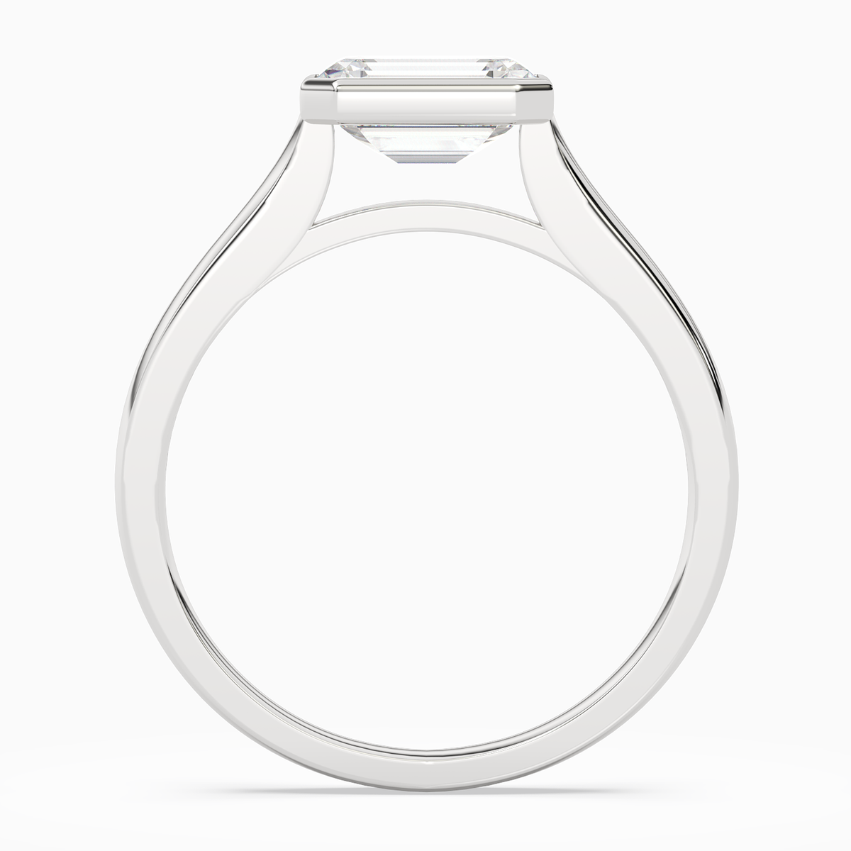 Emerald East-West Bezel Solitaire in 14K White Gold side profile