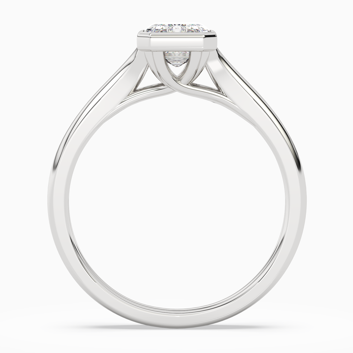 Emerald Stacked Band Bezel Solitaire in 14K White Gold side profile