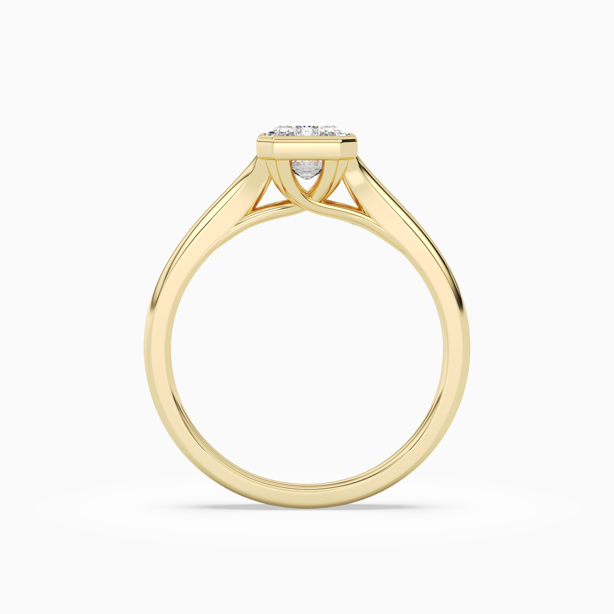Emerald Stacked Band Bezel Solitaire in 14K Yellow Gold side profile