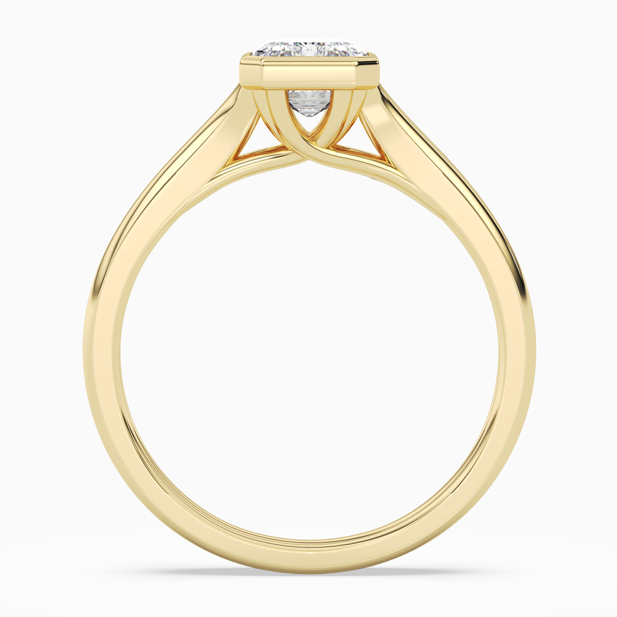 Emerald Stacked Band Bezel Solitaire in 14K Yellow Gold side profile