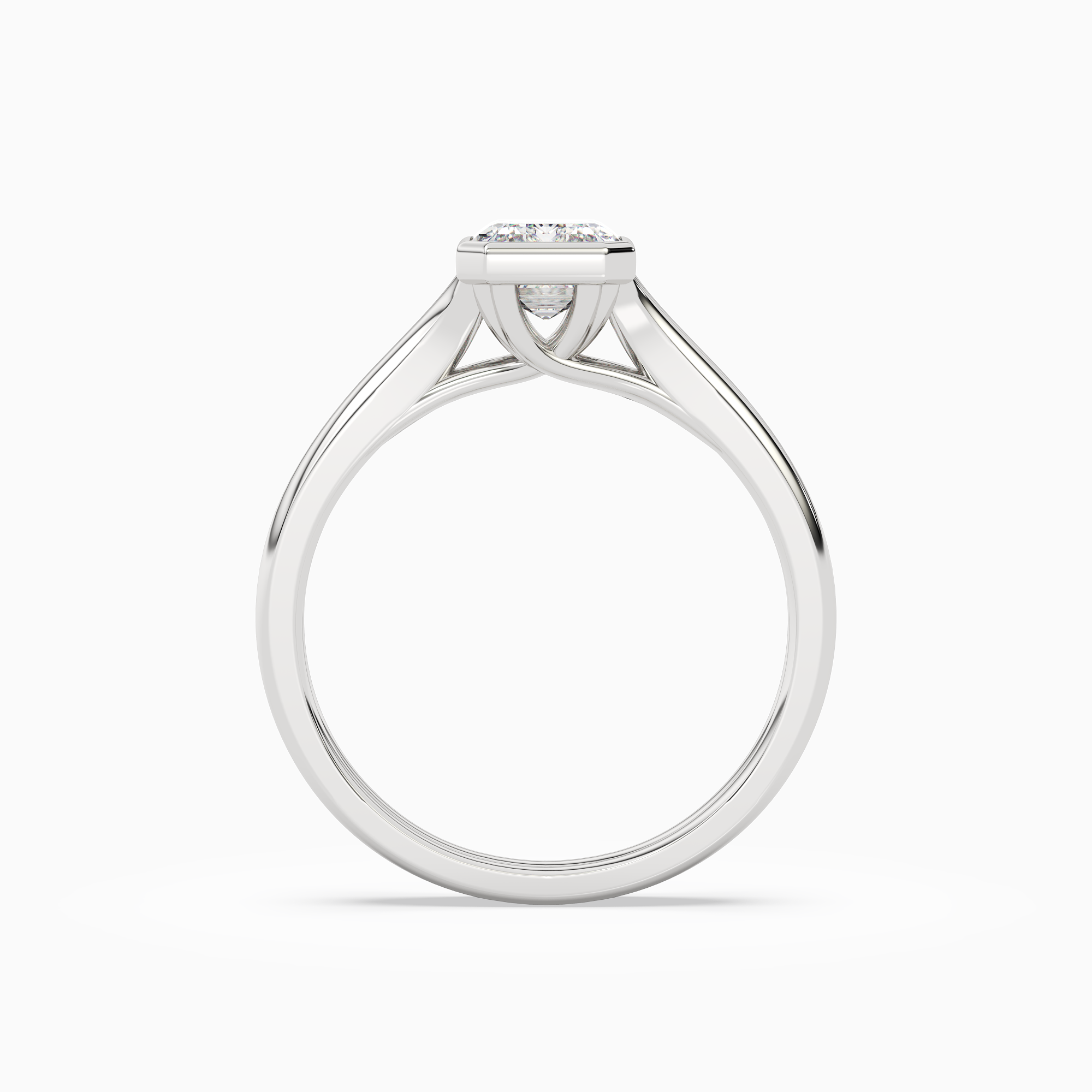 Emerald Stacked Band Bezel Solitaire in 18K White Gold side profile