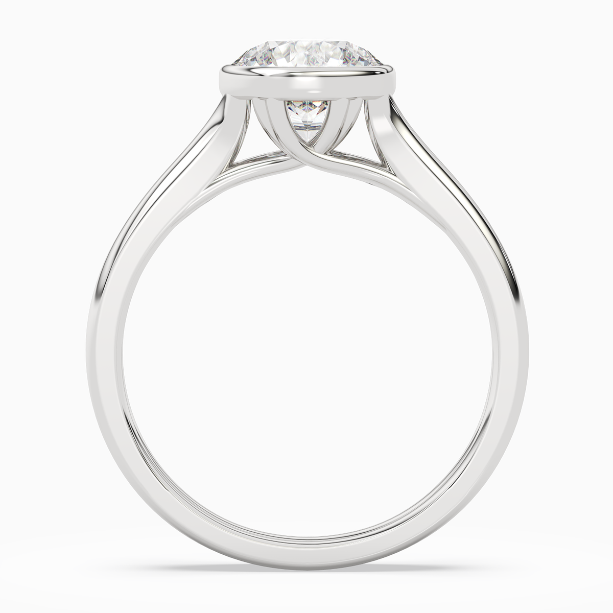 Round Stacked Band Bezel Solitaire in 14K White Gold side profile