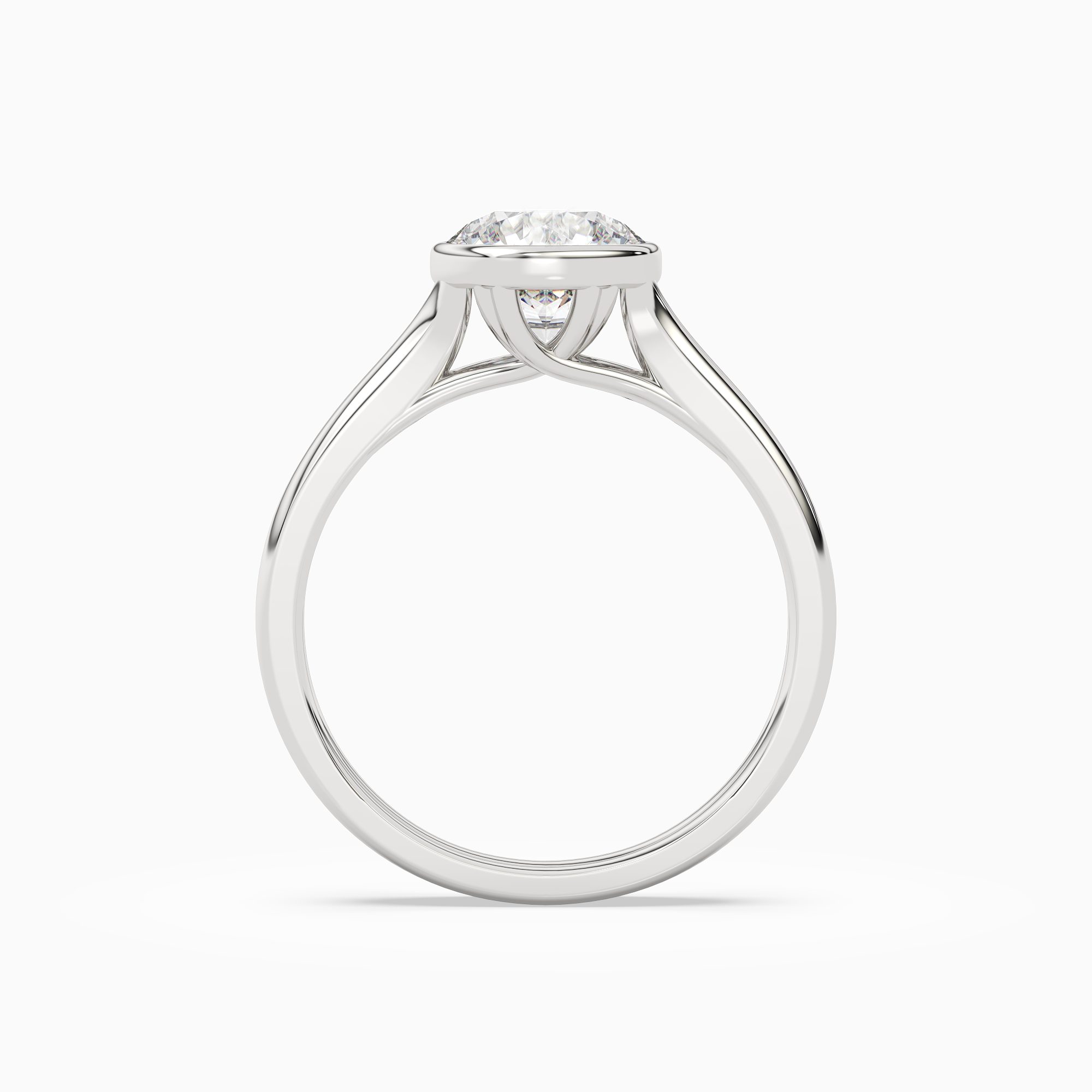 Round Stacked Band Bezel Solitaire in 18K White Gold side profile