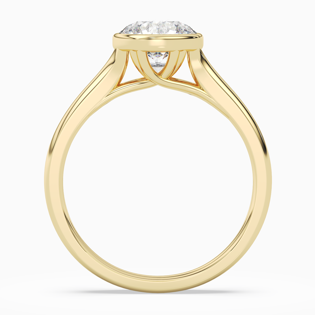 Round Stacked Band Bezel Solitaire in 18K Yellow Gold side profile