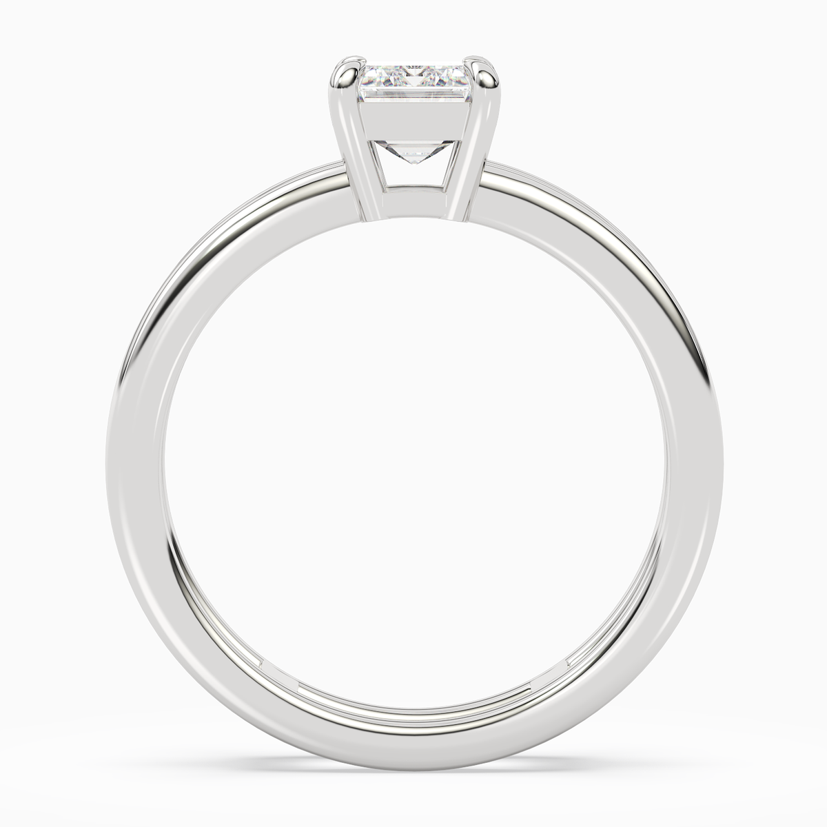 Emerald Open Double Shank Solitaire in 14K White Gold side profile