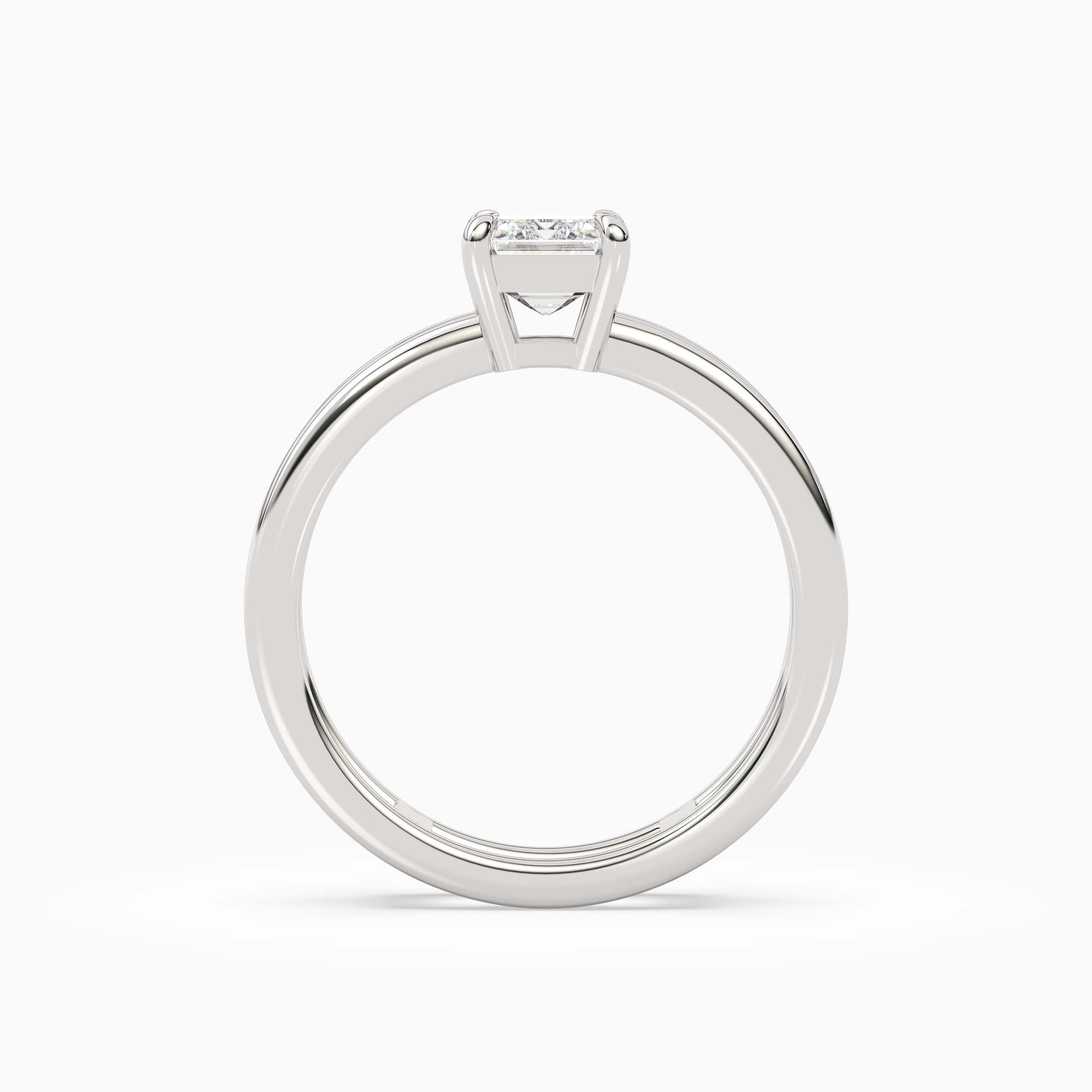 Emerald Open Double Shank Solitaire in 18K White Gold side profile