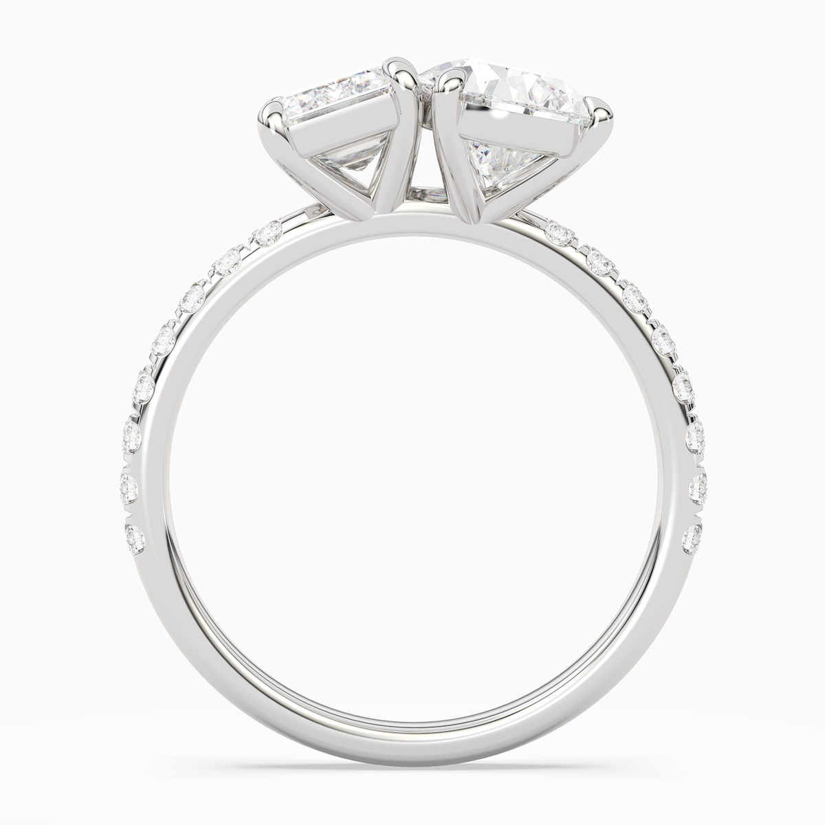 Emerald & Pear Accented Toi Et Moi in 14K White Gold side profile
