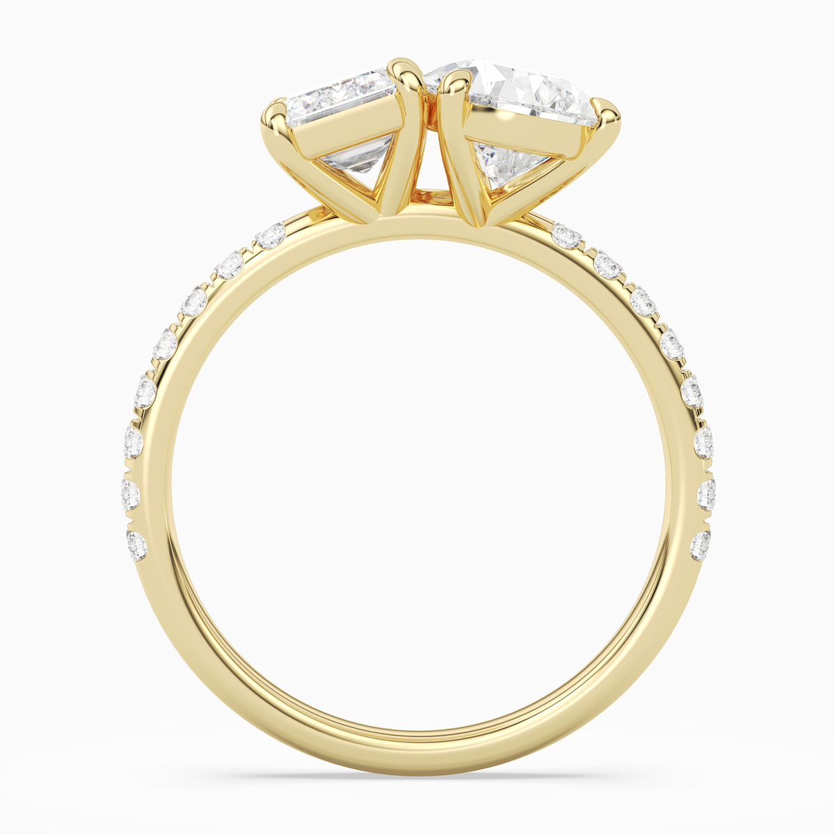 Emerald & Pear Accented Toi Et Moi in 14K Yellow Gold side profile
