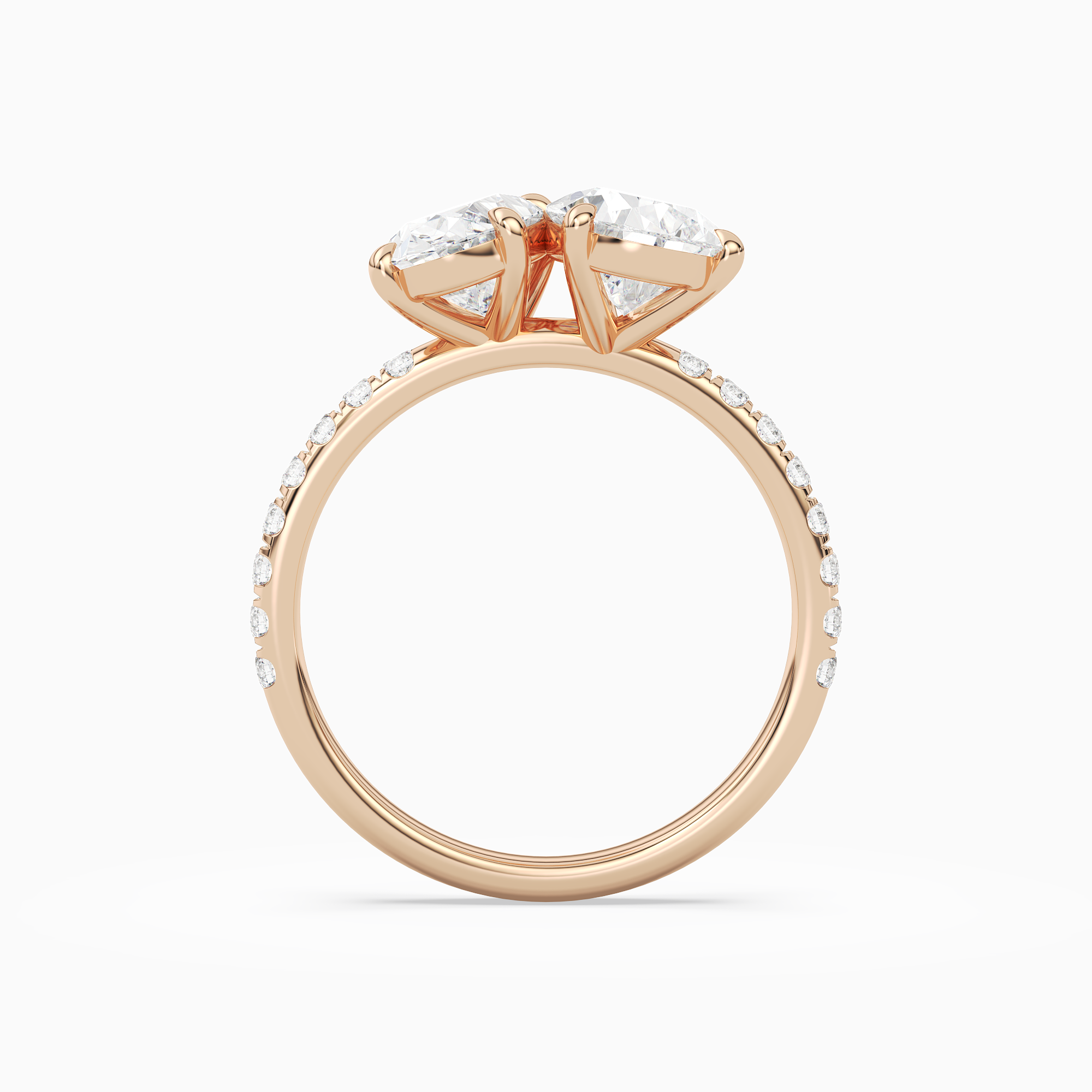 Oval & Pear Accented Toi Et Moi in 14K Rose Gold side profile