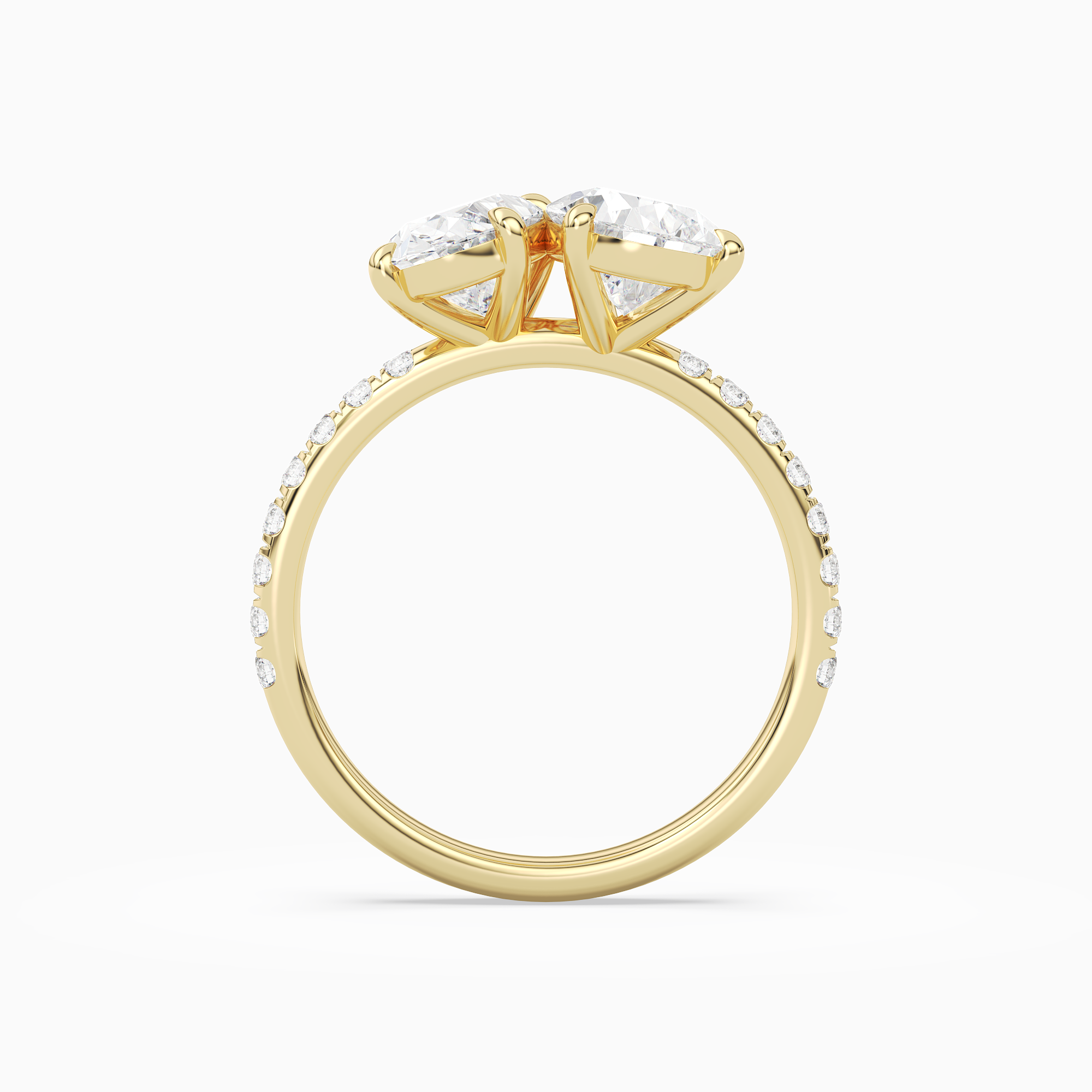 Oval & Pear Accented Toi Et Moi in 14K Yellow Gold side profile