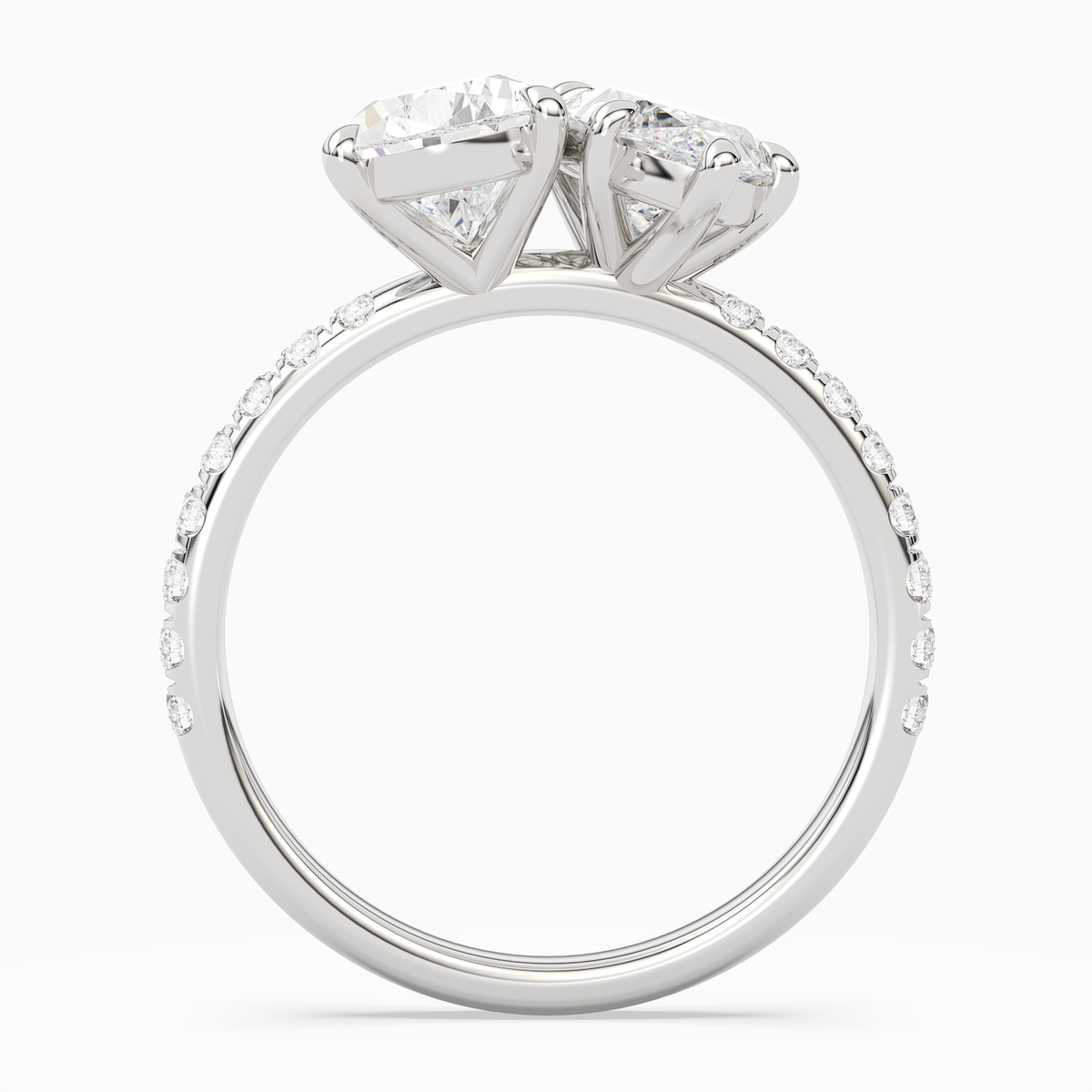 Pear & Marquise Accented Toi Et Moi in Platinum side profile