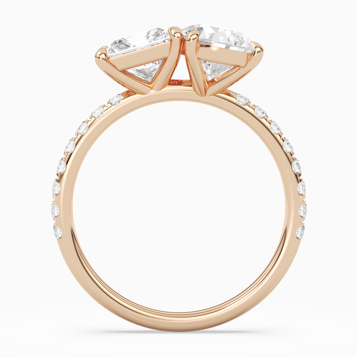 Princess & Pear Accented Toi Et Moi in 14K Rose Gold side profile