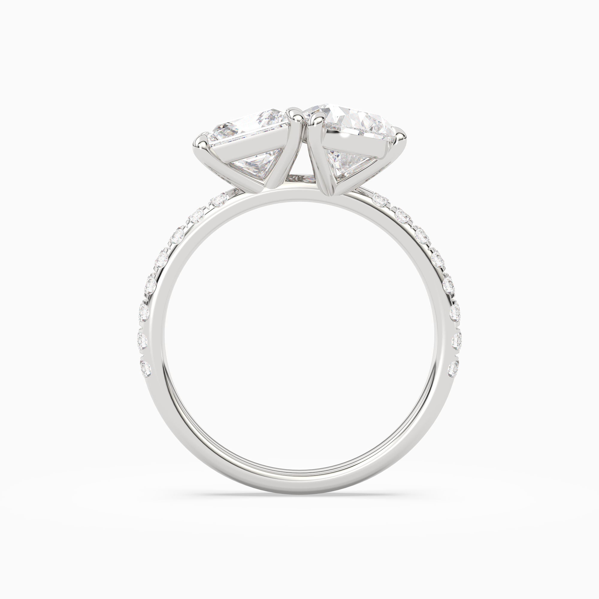 Princess & Pear Accented Toi Et Moi in 14K White Gold side profile