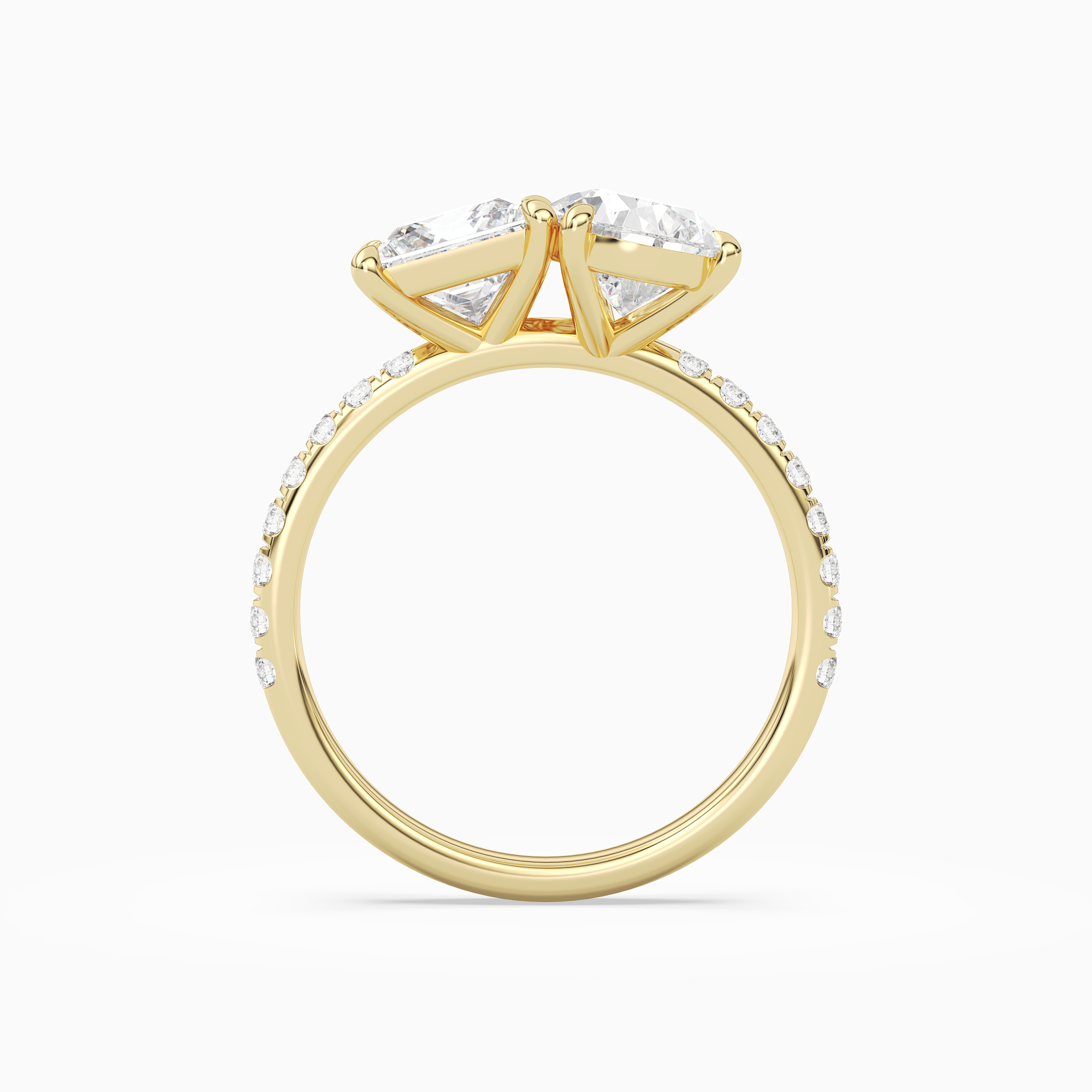 Princess & Pear Accented Toi Et Moi in 18K Yellow Gold side profile