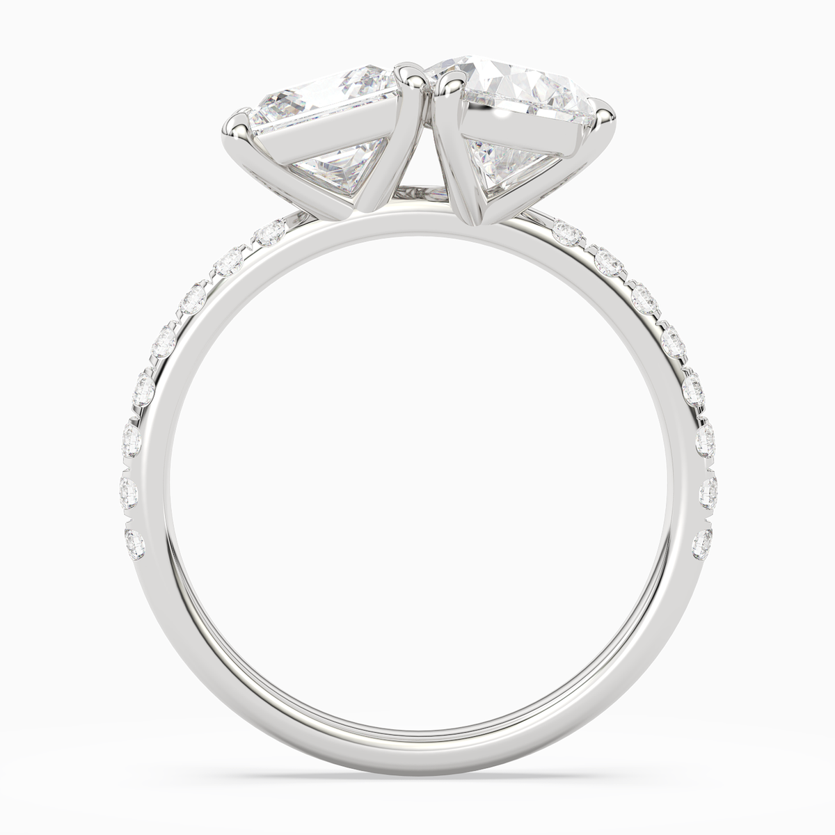 Princess & Pear Accented Toi Et Moi in Platinum side profile