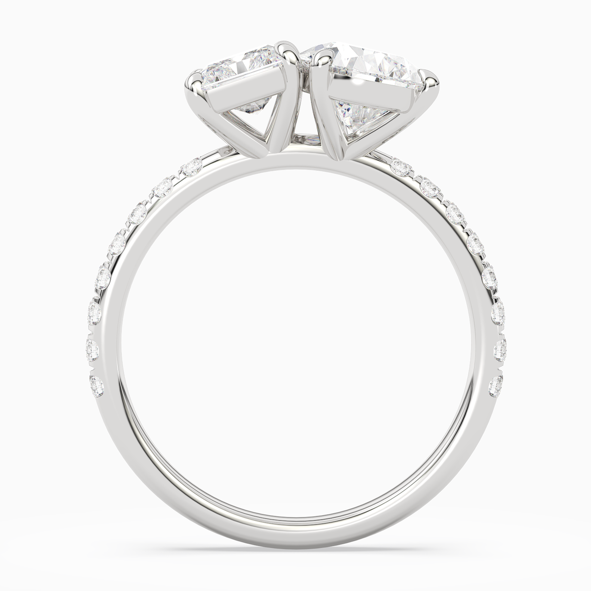 Radiant & Pear Accented Toi Et Moi in Platinum side profile