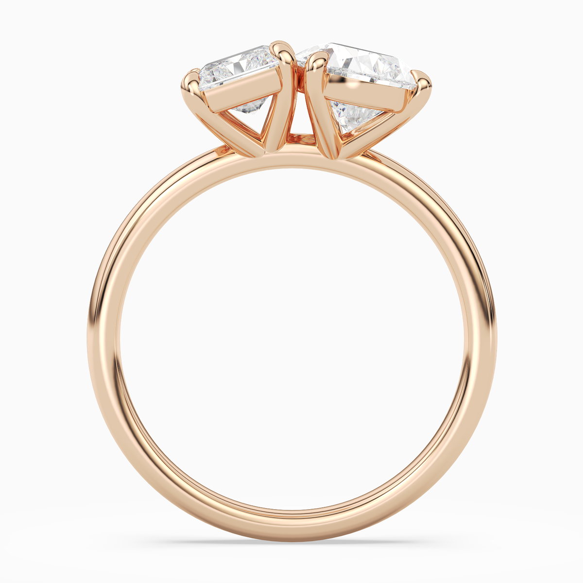 Radiant & Pear Clean Toi Et Moi in 14K Rose Gold side profile