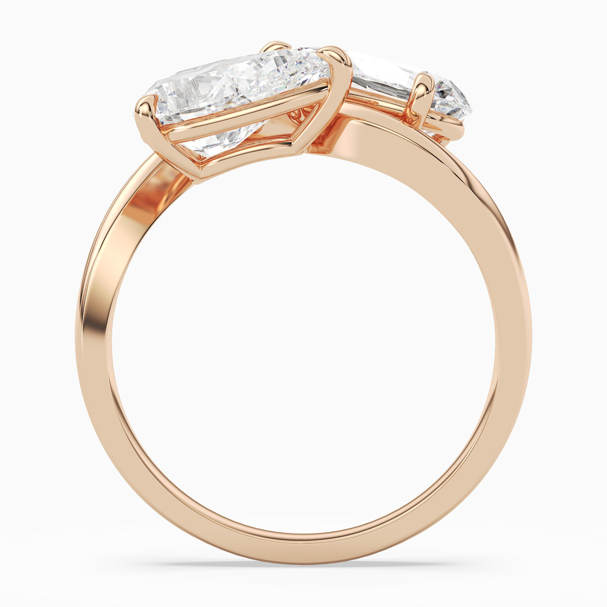 Pear & Pear Crossover Toi Et Moi Plain in 14K Rose Gold side profile