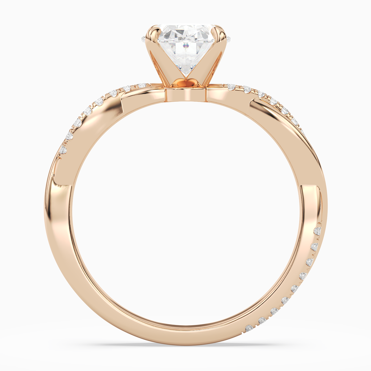 Oval Twisted Vine Accented in 14K Rose Gold side profile