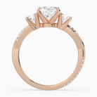 Cushion Twisted Vine Three Stone in 14K Rose Gold side profile