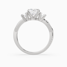 Cushion Twisted Vine Three Stone in 18K White Gold side profile