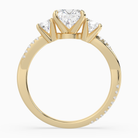 Cushion Twisted Vine Three Stone in 18K Yellow Gold side profile