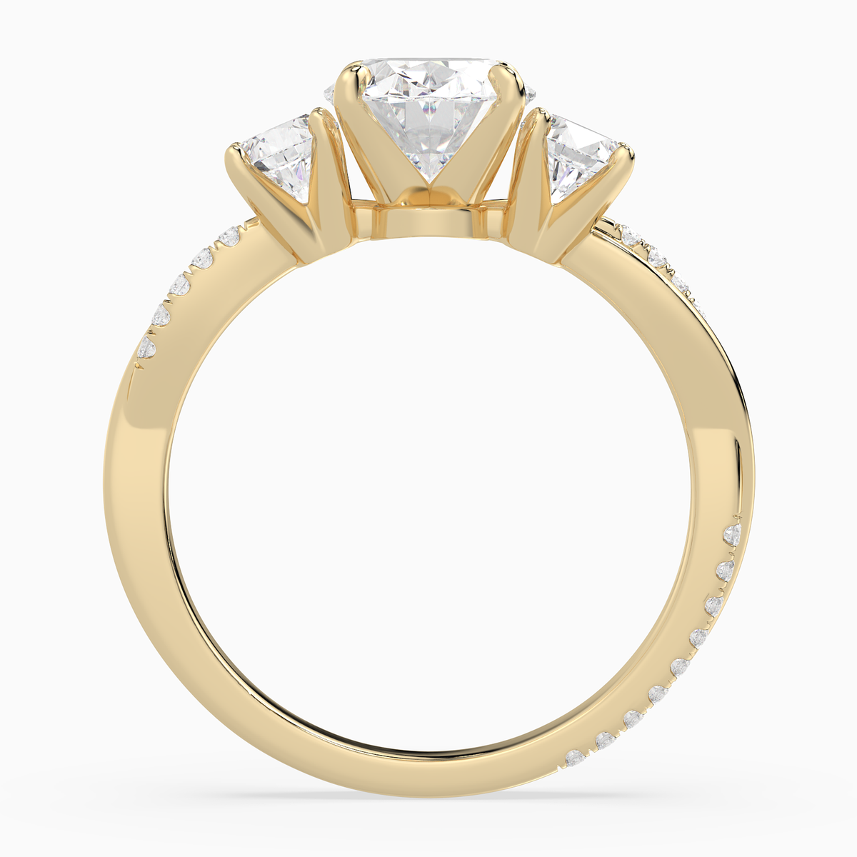 Oval Twisted Vine Three Stone in 14K Yellow Gold side profile
