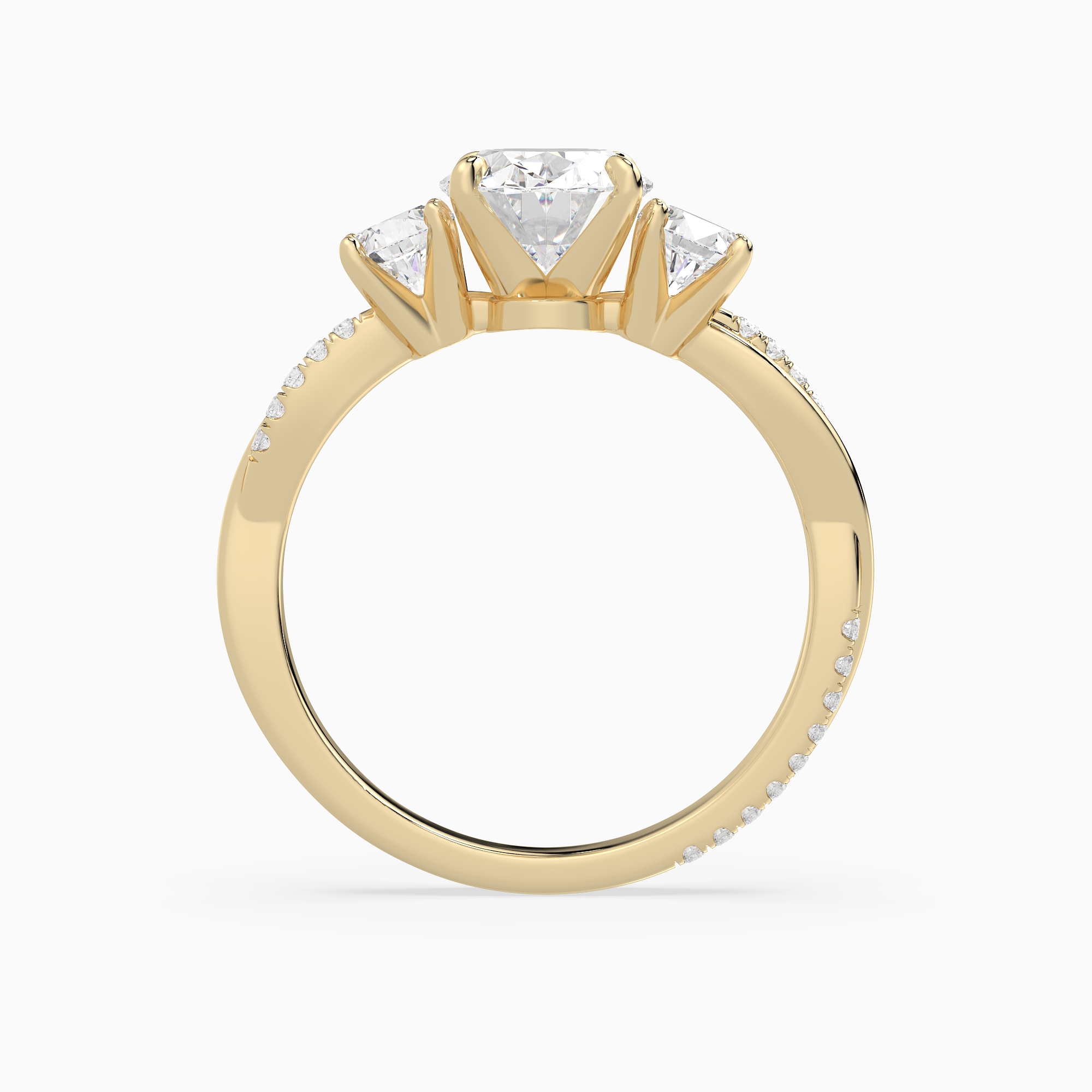 Oval Twisted Vine Three Stone in 18K Yellow Gold side profile