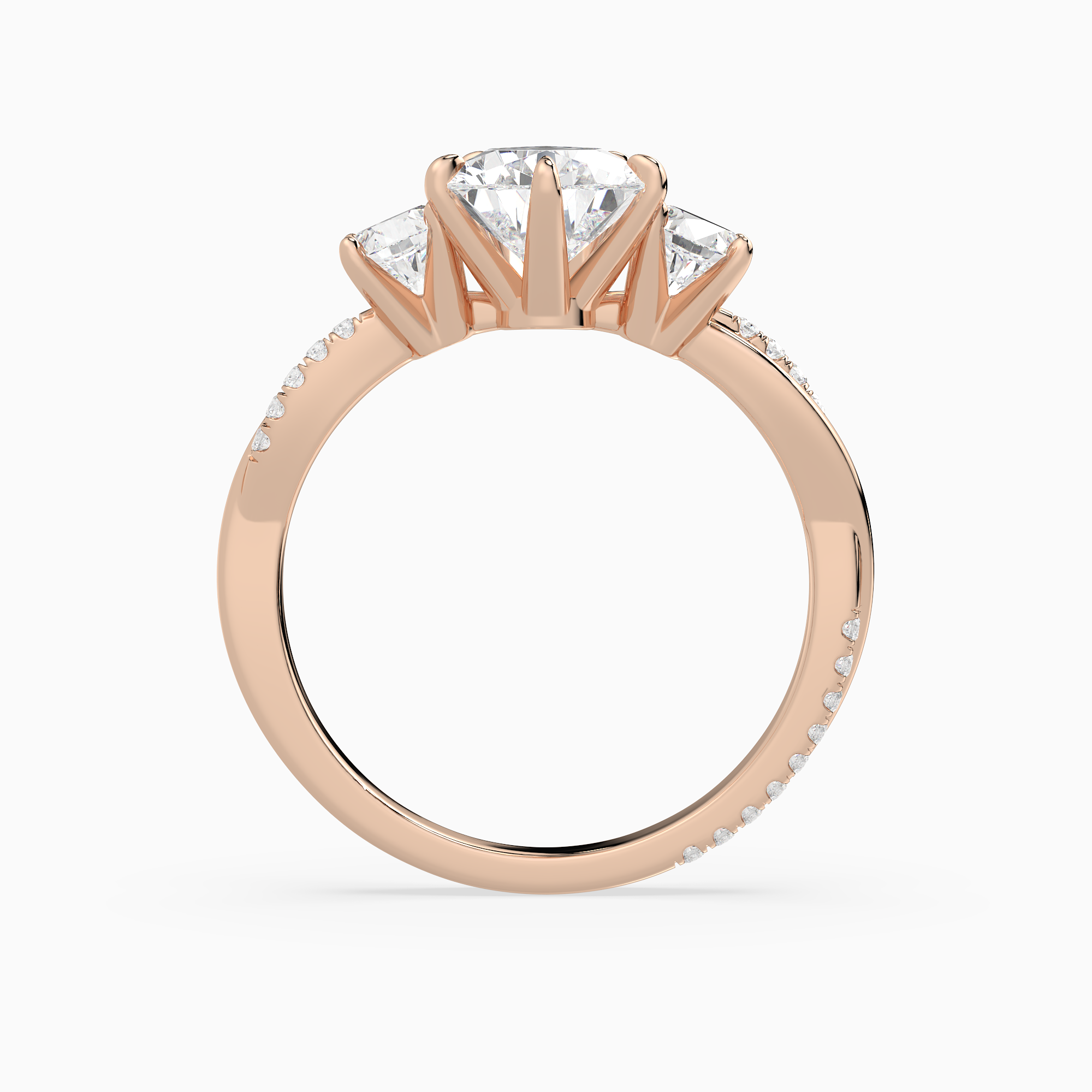 Pear Twisted Vine Three Stone in 14K Rose Gold side profile