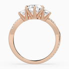 Pear Twisted Vine Three Stone in 14K Rose Gold side profile
