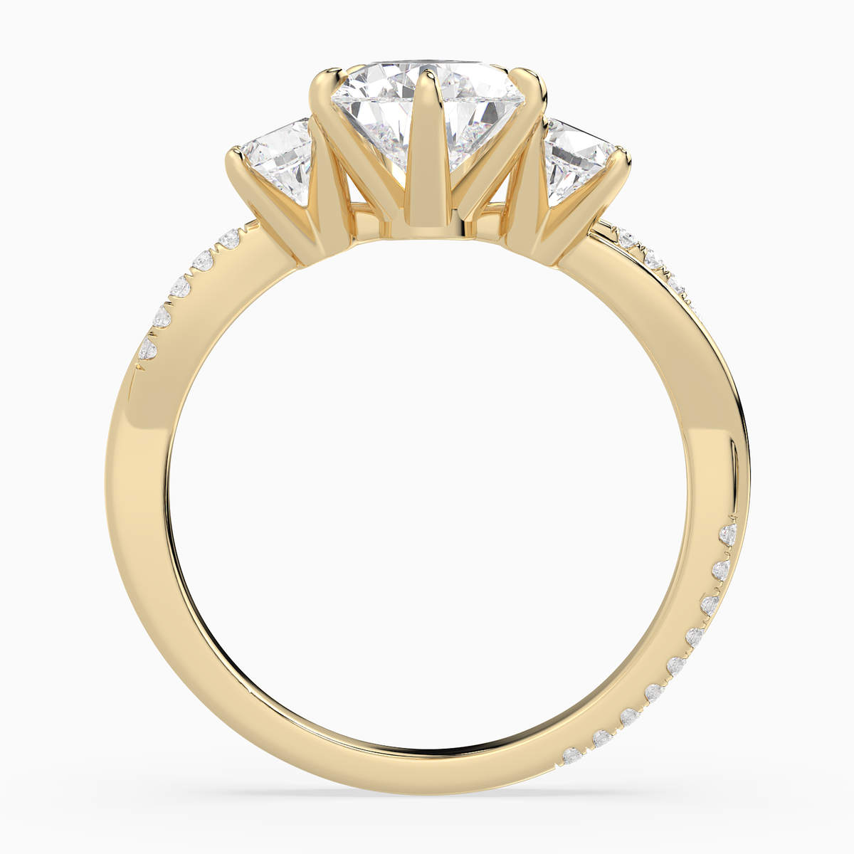 Pear Twisted Vine Three Stone in 14K Yellow Gold side profile