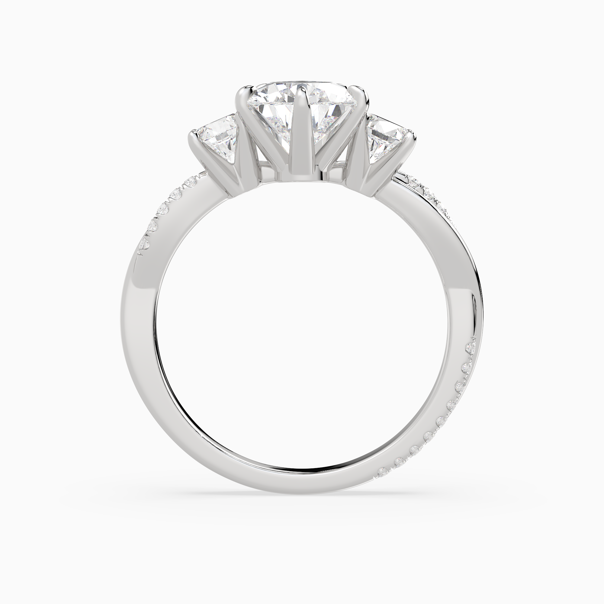 Pear Twisted Vine Three Stone in 18K White Gold side profile