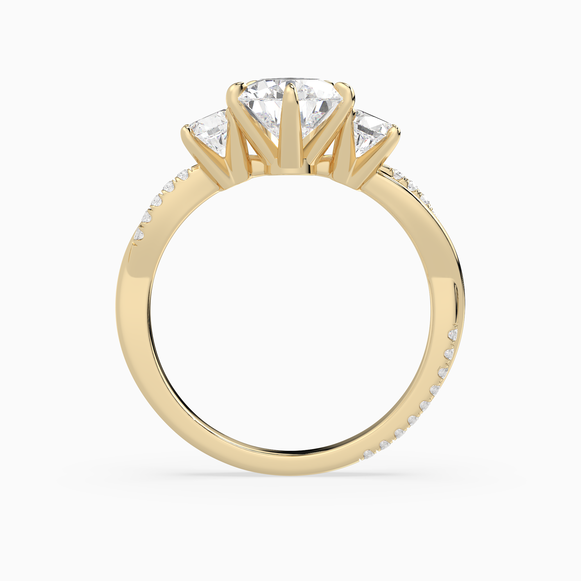Pear Twisted Vine Three Stone in 18K Yellow Gold side profile