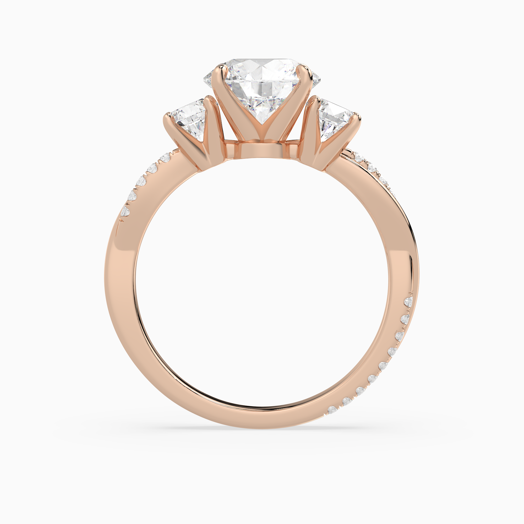 Round Twisted Vine Three Stone in 14K Rose Gold side profile