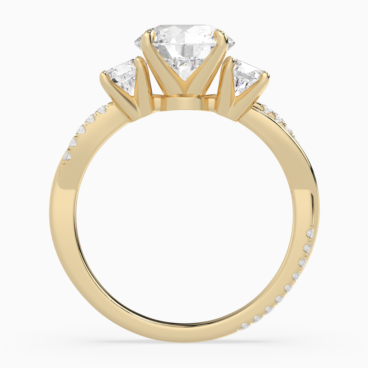 Round Twisted Vine Three Stone in 18K Yellow Gold side profile
