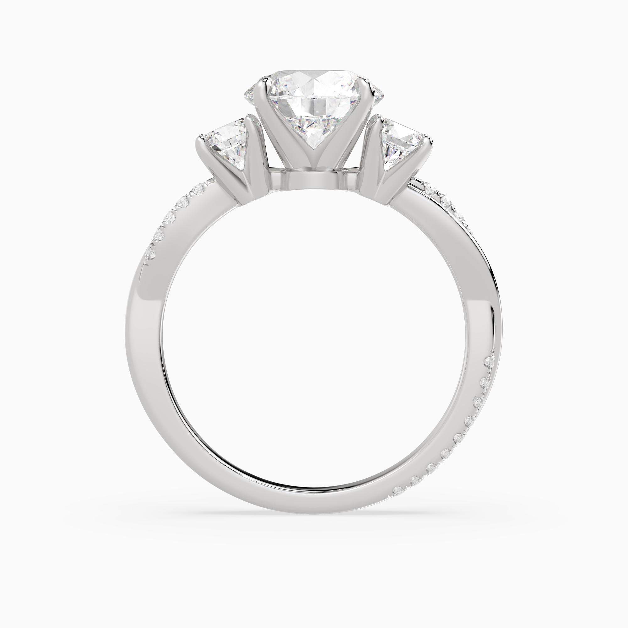 Round Twisted Vine Three Stone in Platinum side profile