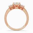 Marquise Engraved Vintage Three Stone in 14K Rose Gold side profile