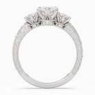 Marquise Engraved Vintage Three Stone in 18K White Gold side profile