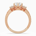 Pear Engraved Vintage Three Stone in 14K Rose Gold side profile