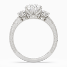 Pear Engraved Vintage Three Stone in 18K White Gold side profile
