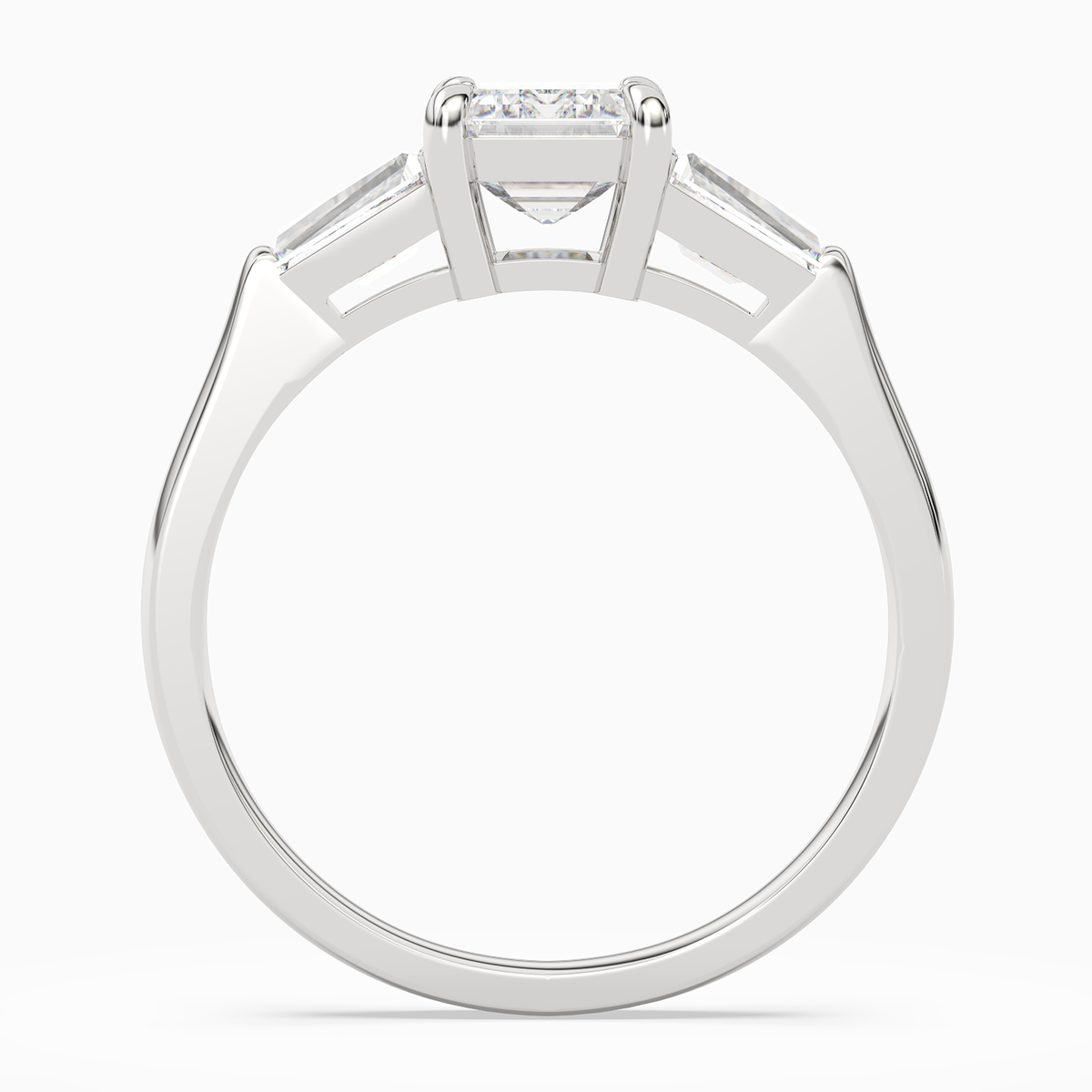 Emerald Baguette Three Stone Large Sides in 14K White Gold side profile