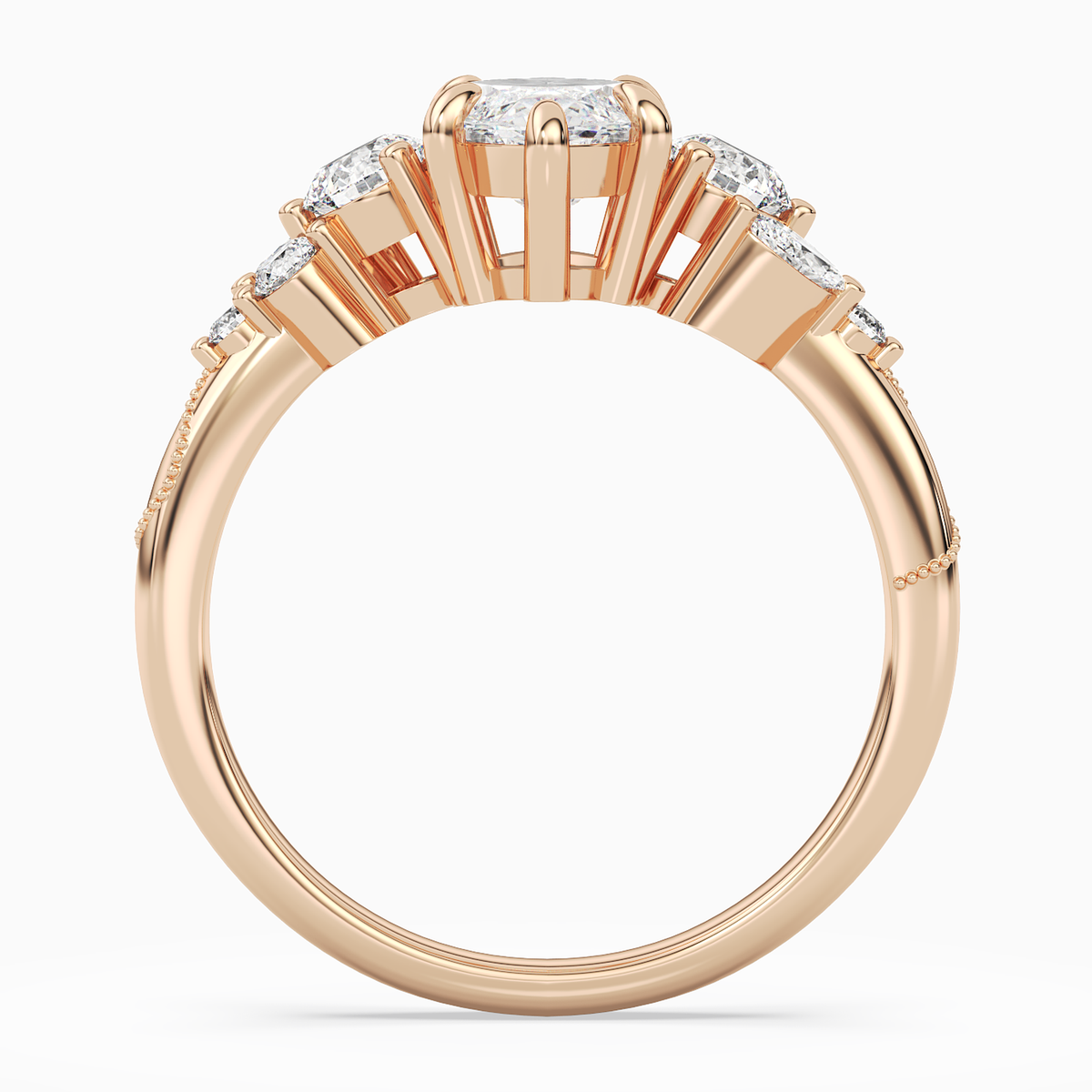 Marquise Composite Three Stone Ring in 14K Rose Gold side profile