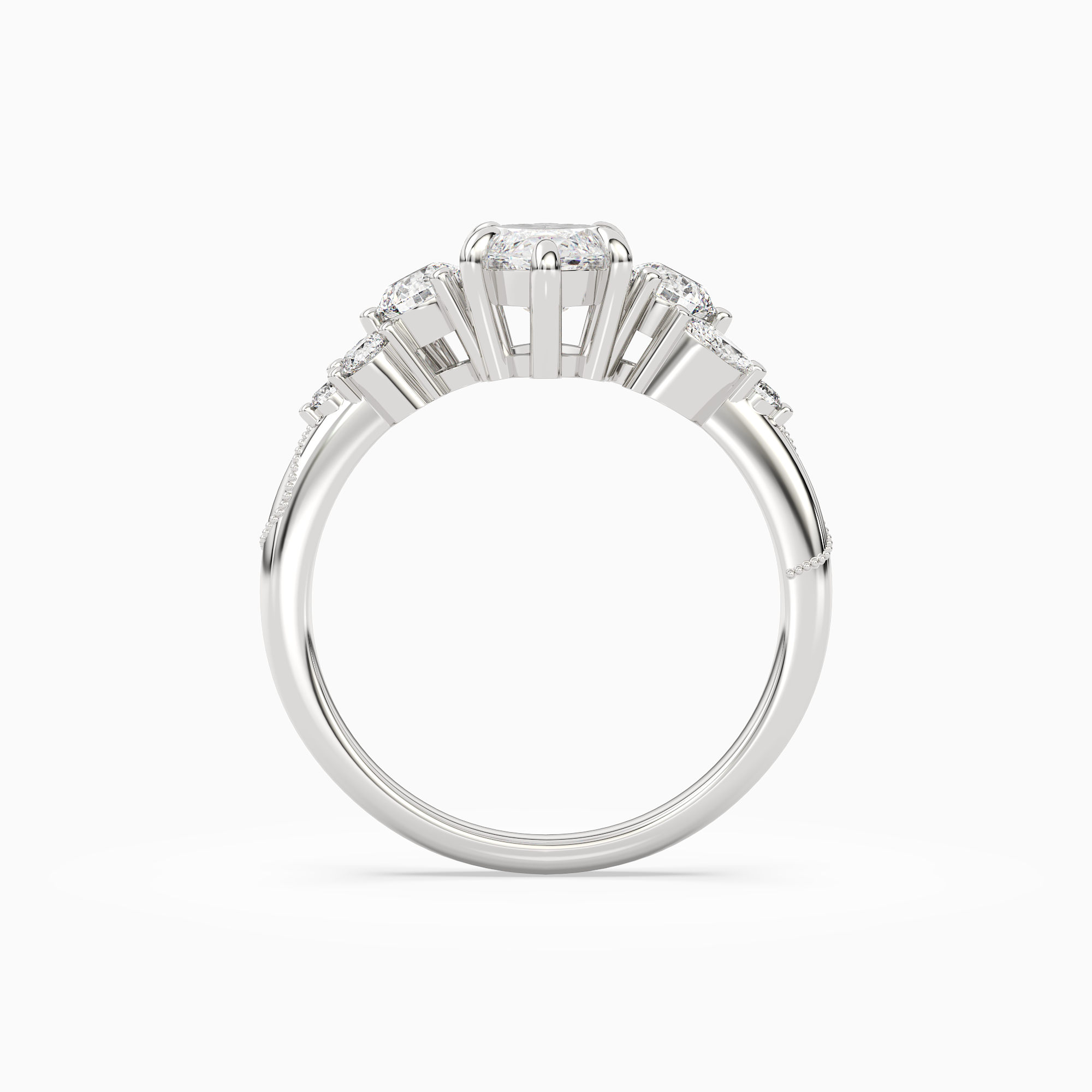 Marquise Composite Three Stone Ring in 14K White Gold side profile