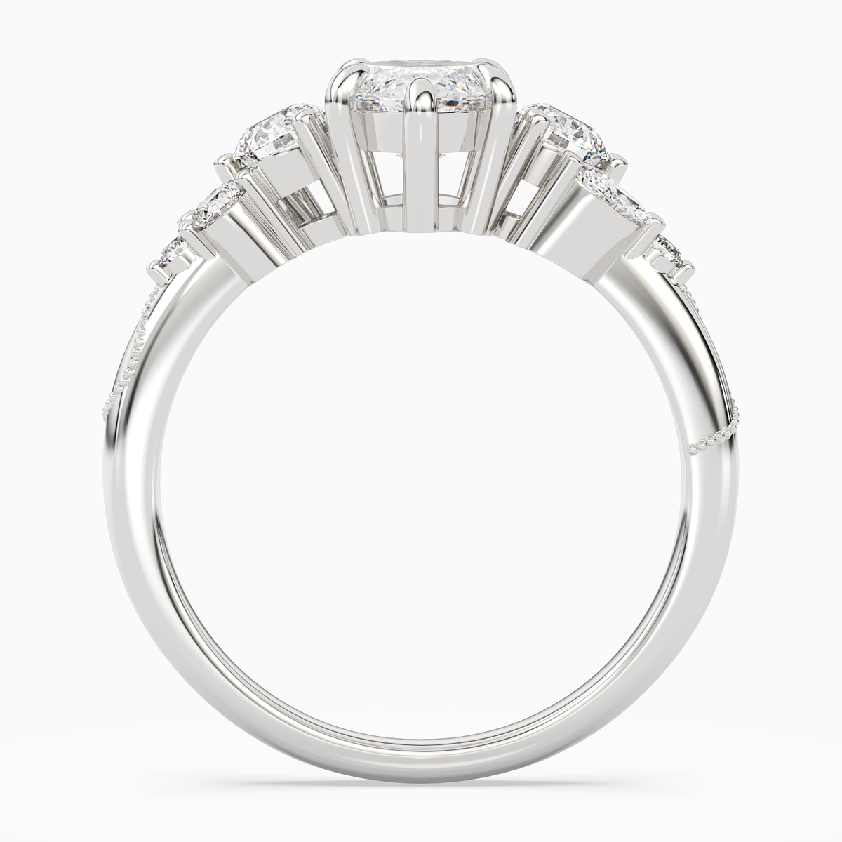 Marquise Composite Three Stone Ring in 14K White Gold side profile