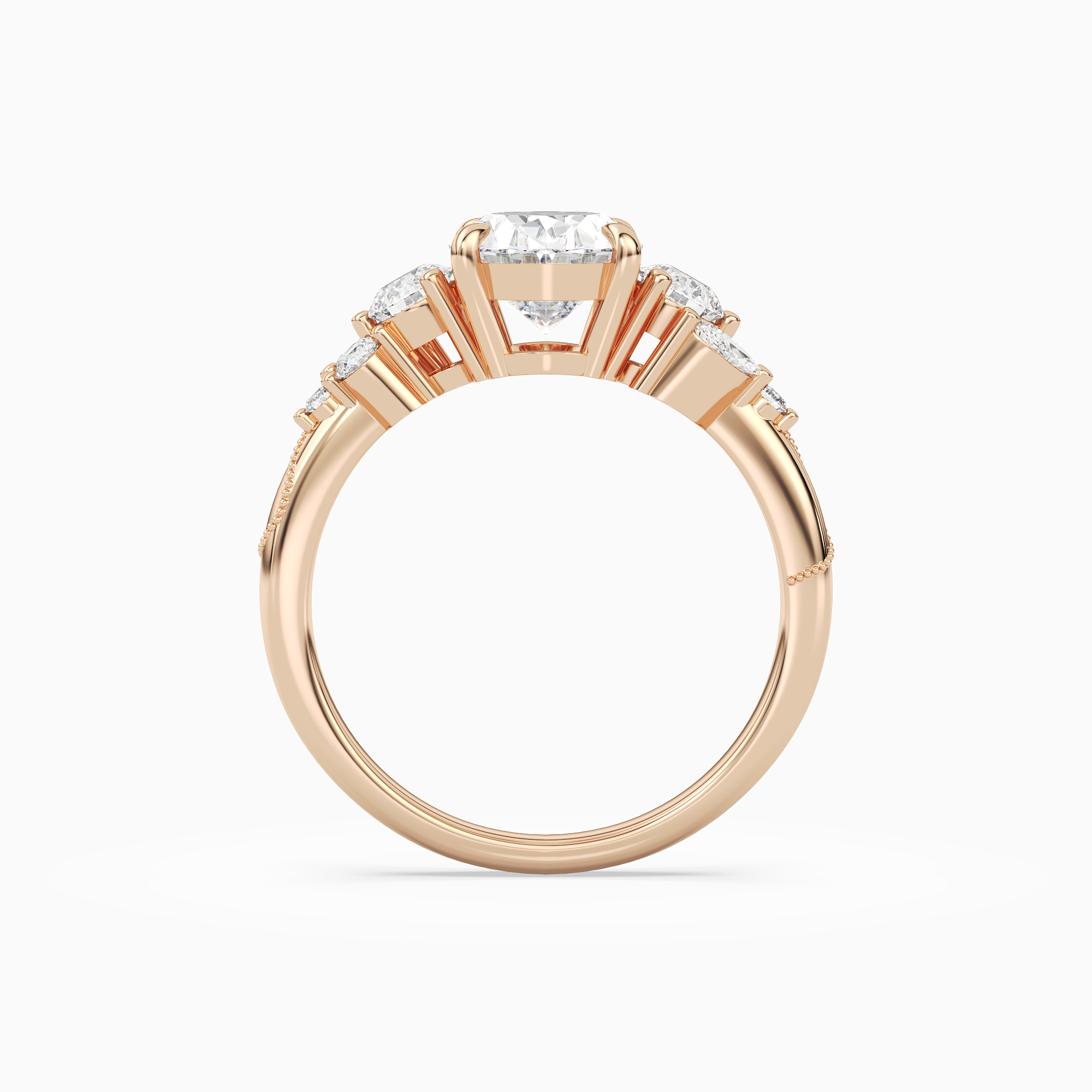 Oval Composite Three Stone Ring in 14K Rose Gold side profile