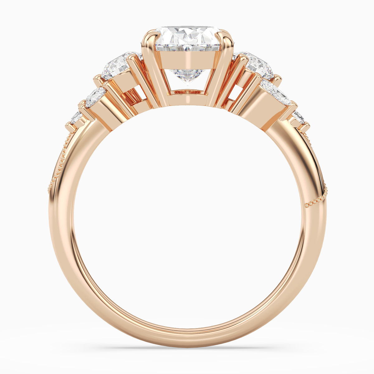 Oval Composite Three Stone Ring in 14K Rose Gold side profile