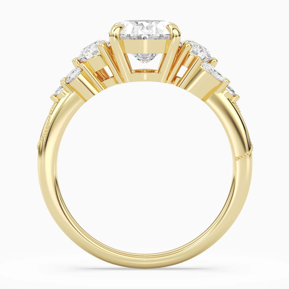 Oval Composite Three Stone Ring in 14K Yellow Gold side profile