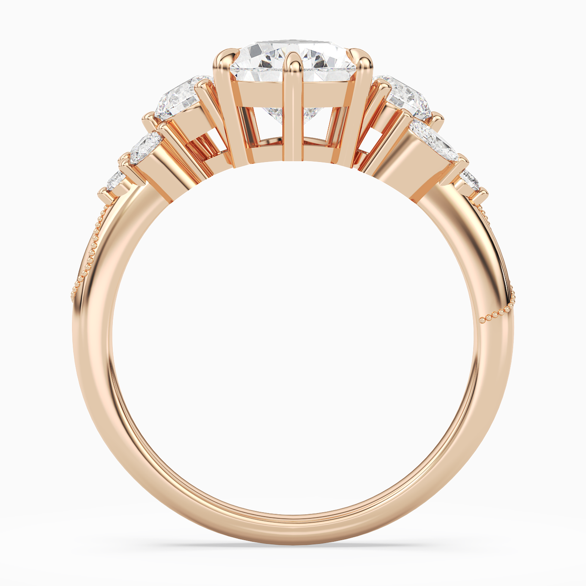 Pear Composite Three Stone Ring in 14K Rose Gold side profile