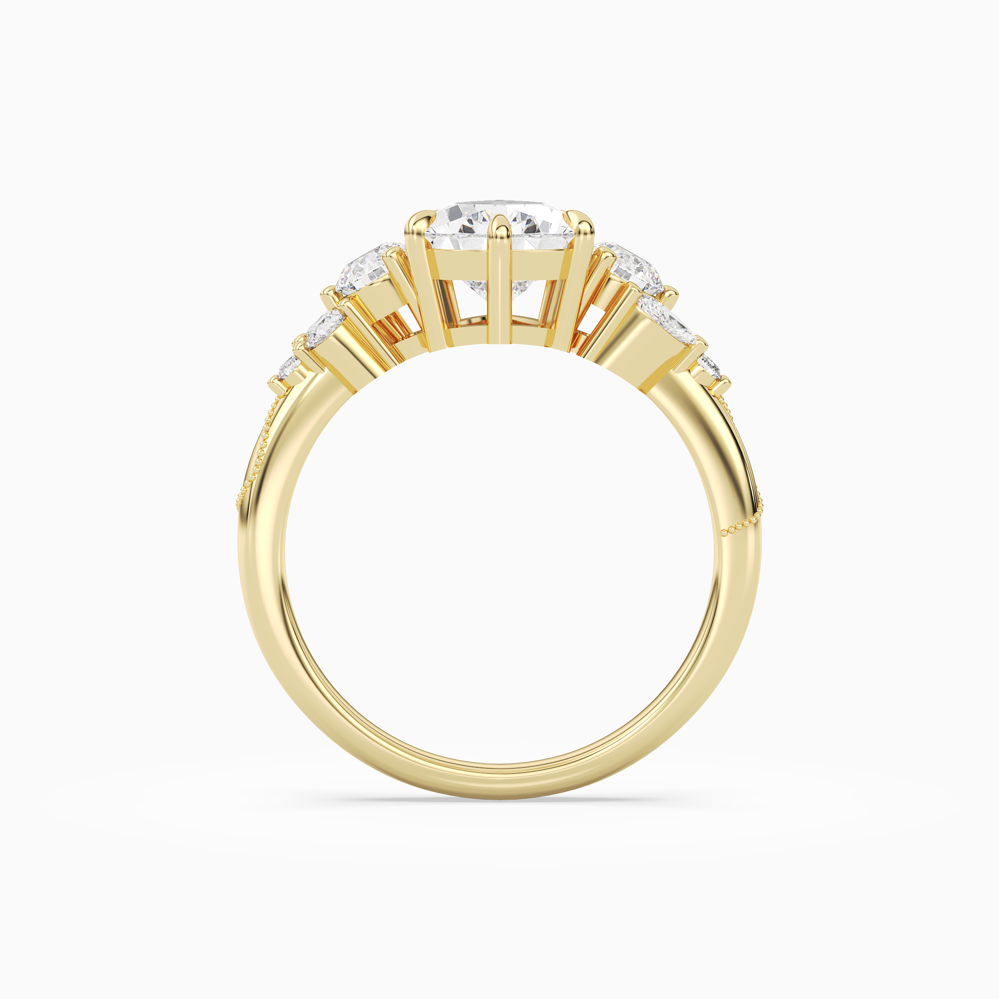 Pear Composite Three Stone Ring in 14K Yellow Gold side profile