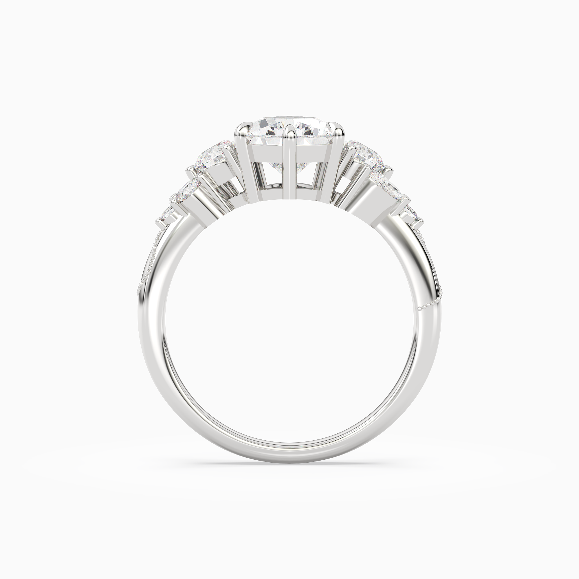 Pear Composite Three Stone Ring in 18K White Gold side profile